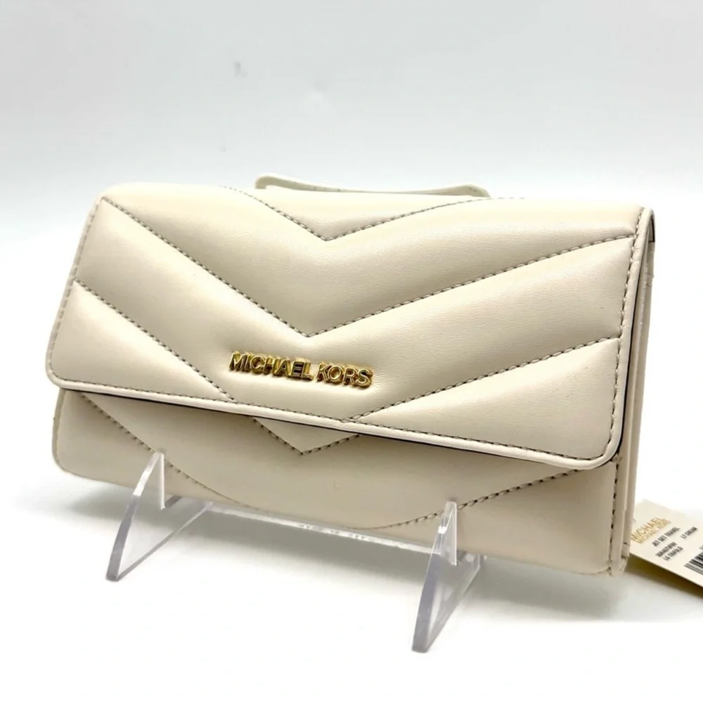 Michael Kors Large Quilted Trifold Wallet Light Cream